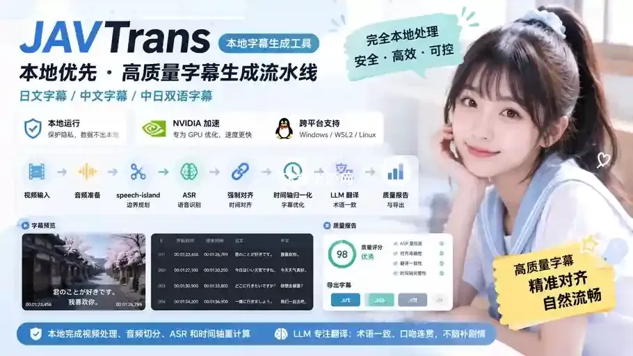 本地日语视频字幕生成JAVTrans