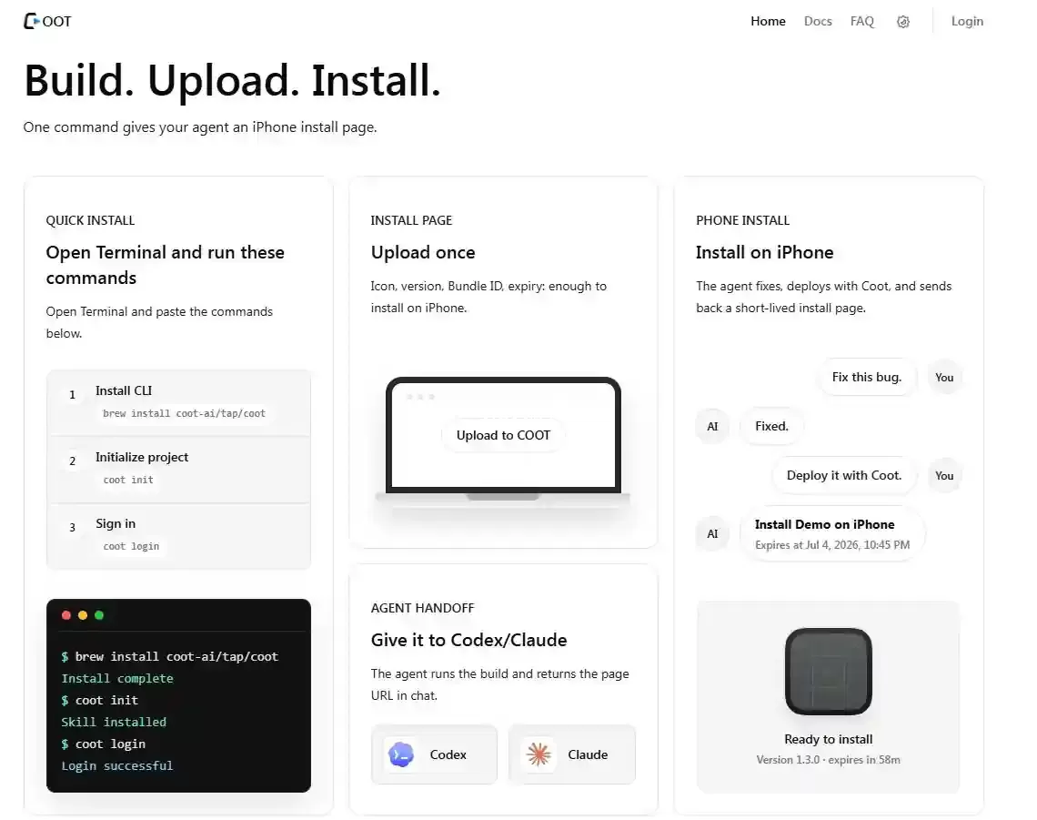 AI驱动的iOS设备安装和IPA共享工具coot.dev