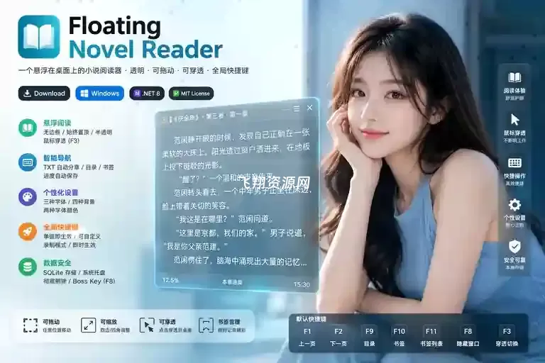 Windows桌面悬浮小说阅读器FloatingNovelReader
