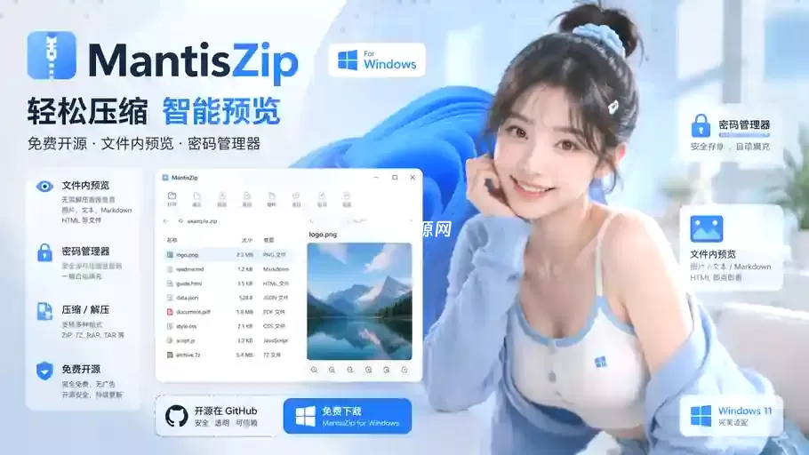 Windows压缩包内文件即时预览工具MantisZip